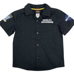 Harley-Davidson Little Boys' Woven Pit Crew Button Shirt Solid Black